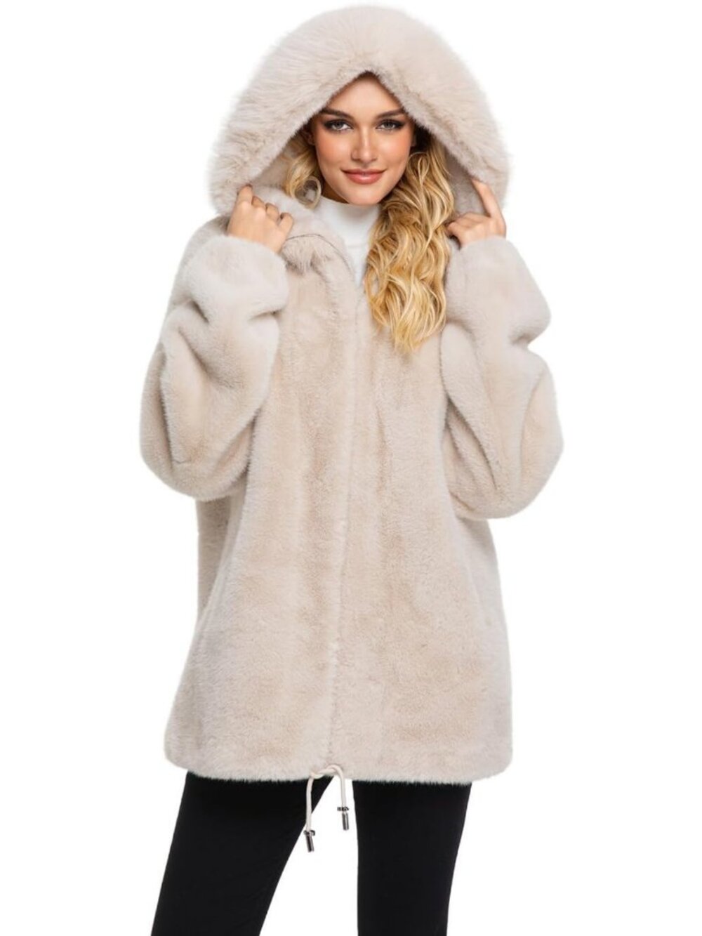 Cozy Women's Winter Fuzzy Hooded Jacket | Faux Fur Coat for Cold Weather